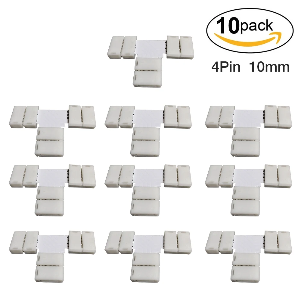 

10pcs/lot T Shape Solderless Snap Down Connector 4Conductor LED Connector for 10mm Wide RGB Flex LED Strips LED Light Connector