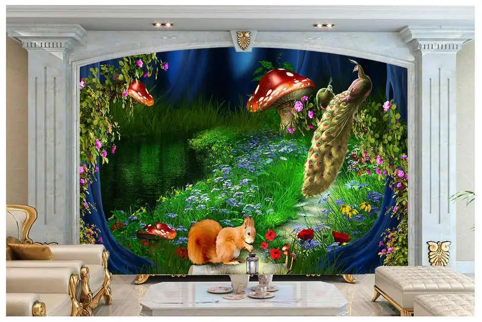 

Custom 3d wallpaper 3d murals wallpaper cartoon mural Blooming flowers wallpaper golden peacock moonlight background wall decor