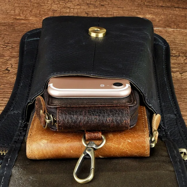 Crazy Horse Leather Design Men Small Messenger Mochila Bag Fashion Travel Belt Fanny Waist Pack Drop Leg Bag Tablet Pouch 2141 4