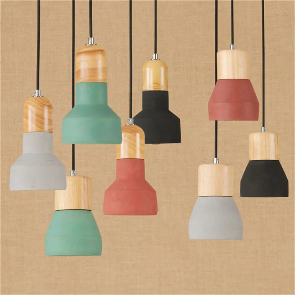 

Art Decoration colorful E27 LED cement pendant lamp black, green, grey,cognac cement lampshade abat jour luminaire wood lighting