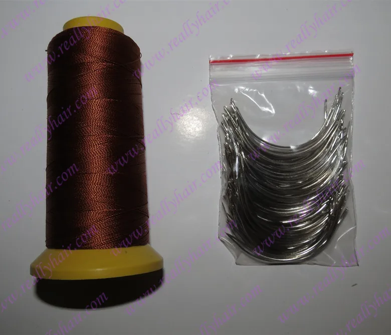 

Free shipping 90mm long C weaving needles 144PCS Curved needles+ 1 roll Light brown high strength Polyester thread for weft