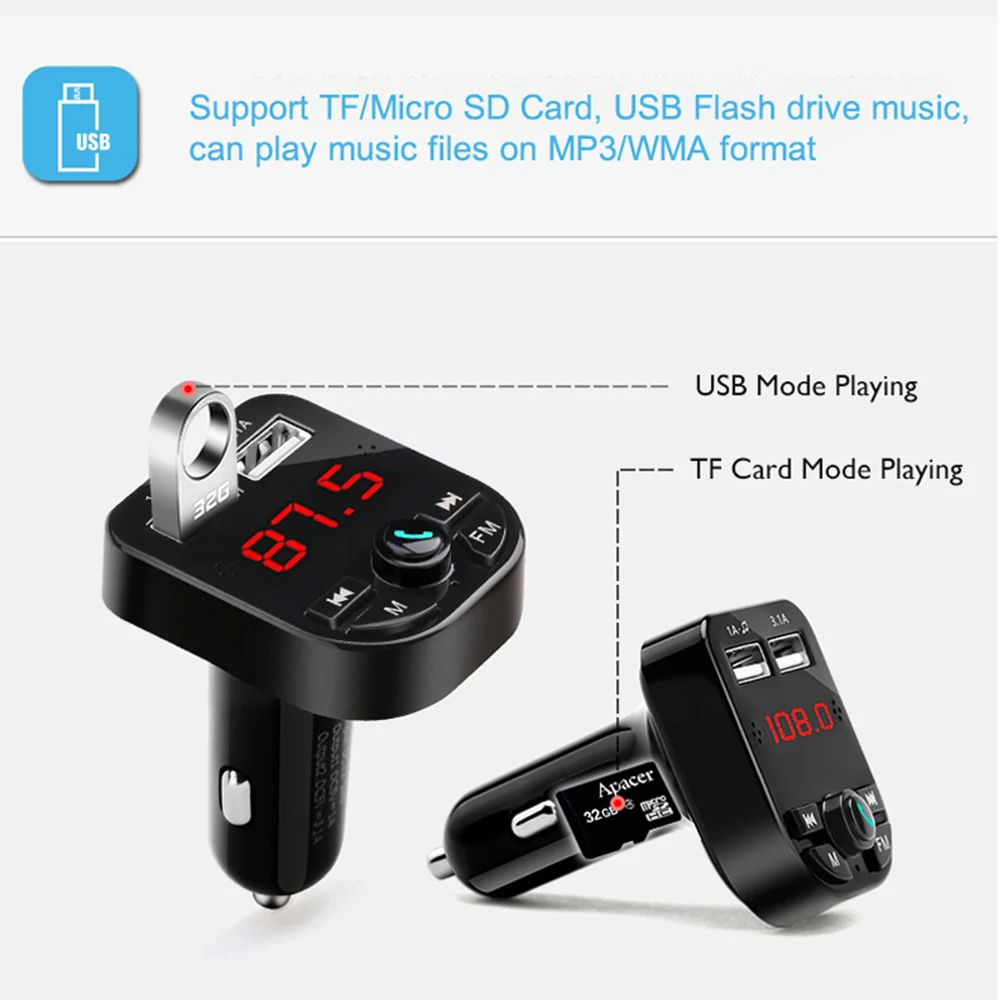 Автомобильный комплект Bluetooth 5,0 беспроводной fm-передатчик громкой связи ЖК MP3-плеер USB зарядное устройство 3.1A автомобильные аксессуары дропшиппинг DY374