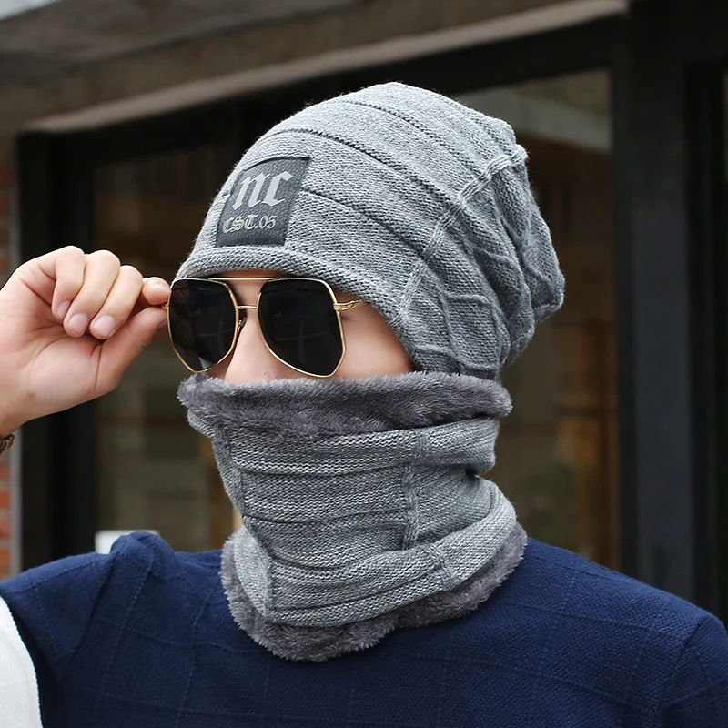 Neck Warmer Hat Scarf Set Mask Knitted Skullies Beanies Wool Caps Knit