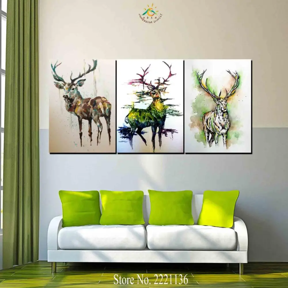 3 Pieces Abstract Oil Deers Modern Wall Art Canvas Printed Painting HD Prints Modular Poster Pictures for Home Decor | Дом и сад