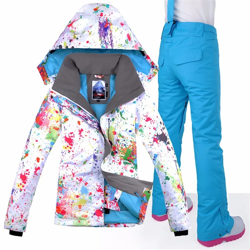GSOU Снежный бренд, лыжный костюм для женщин, водонепроницаемая лыжная куртка+ штаны для сноуборда, зимний костюм для сноубординга, комплект, зимняя одежда - Цвет: BNZ