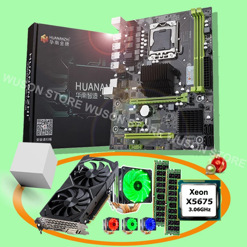 ^*Best Offers Discount computer DIY HUANANZHI X58 Pro LGA1366 motherboard with CPU Intel Xeon X5675 RAM 32G(2*16G) video card GTX1050Ti 4GD5