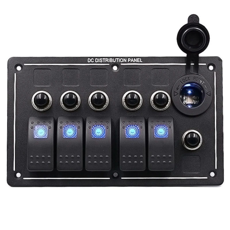 

VODOOL 5 Gang LED Car Boat Rocker Switch Panel Aluminum LED Waterproof Rocker Switch for Universal Car Interior Parts