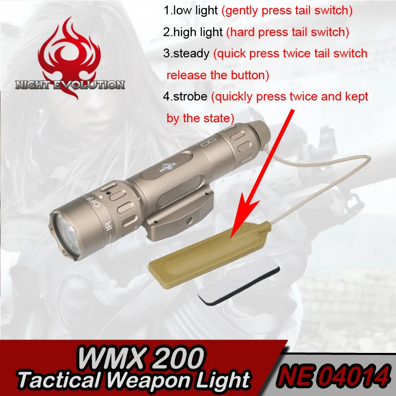 

Element Night-Evolution WMX200 Tactical Light Fixed Rail Mount With IR Light Strobe Version LED Hunting weapon light NE04014