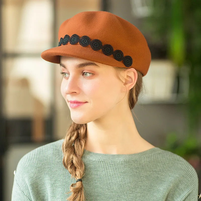 Lady Visors Cap Women's Leisure Woolen Dome Hats Newspaper Students