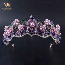 

ESERES Baroque Bridal Tiara Purple/Blue/Red Crystal Flower Queen Crown For Women Wedding Hair Accessories coronas de reina
