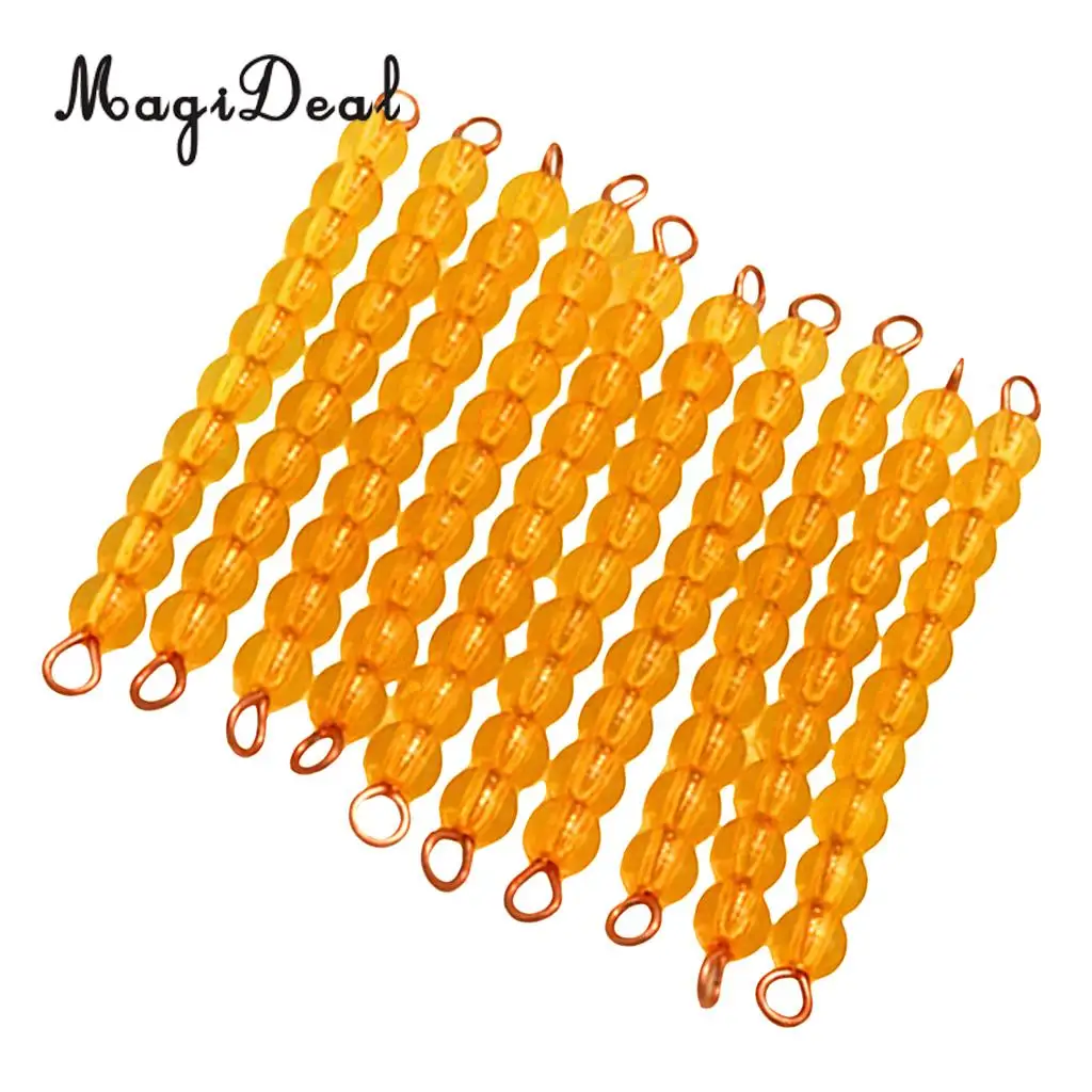 MagiDeal 10Pcs Orange Montessori Maths Material Ten Beads Bar for Classroom Home School Kids Educational Mathematics Toy Gift