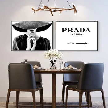 

RELIABLI ART Sexy Lady With Hat Fashion Pictures For Home Decor Modern Black And White Nordic Style Poster Prints on Canvas