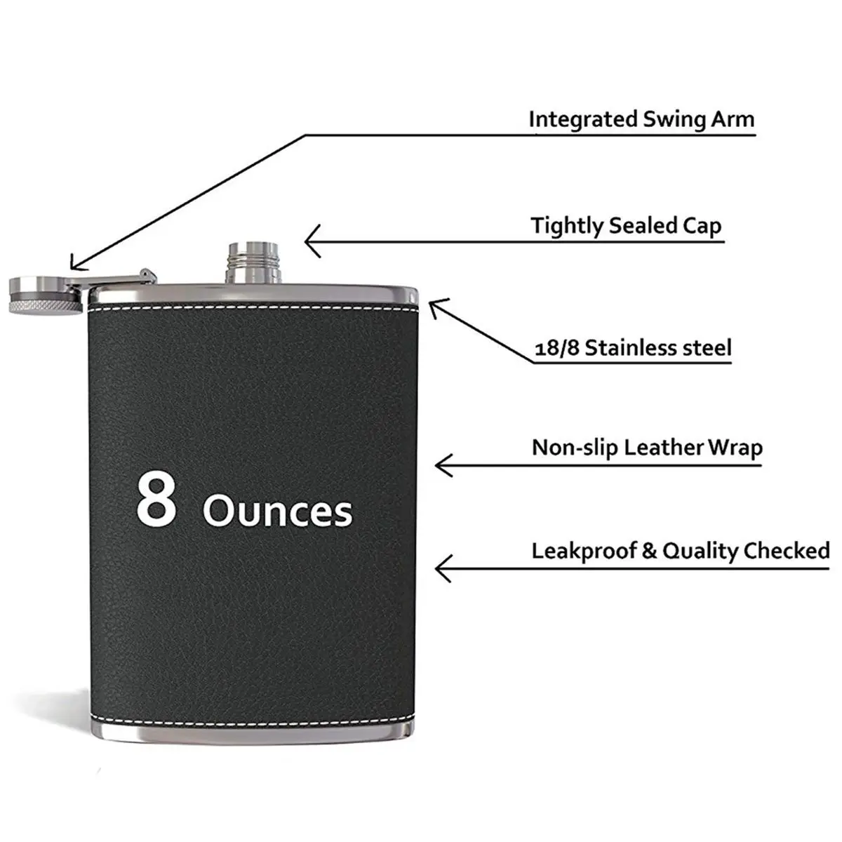 Карманная тазобедренная колба 8 унций с воронкой из нержавеющей стали с черная кожа, обернутая крышка и герметичность-подходит для любого костюма для дискретного L
