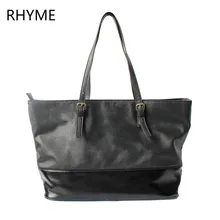 RHYME Black and Pink Casual Top-Handle Women Tote Message Bags Solid Soft Pu Leather Shoulder Bags Shopping Traveling Handbags