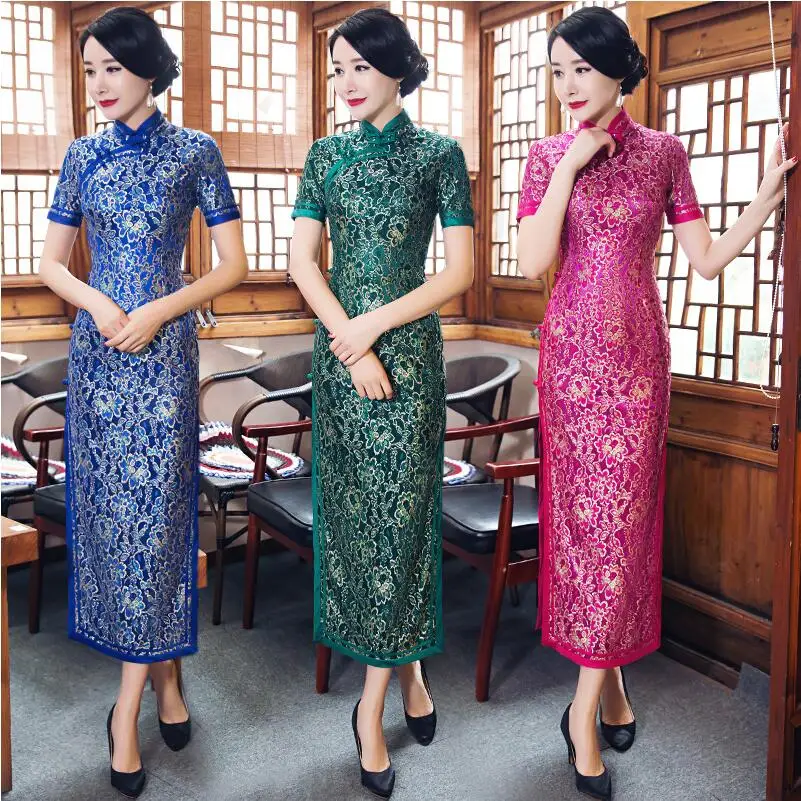 

Vintage Shanghai story tang suit Chinese Traditional Women's Qipao long elegant Cheongsam Dress Chinese-style Summer cheongsam