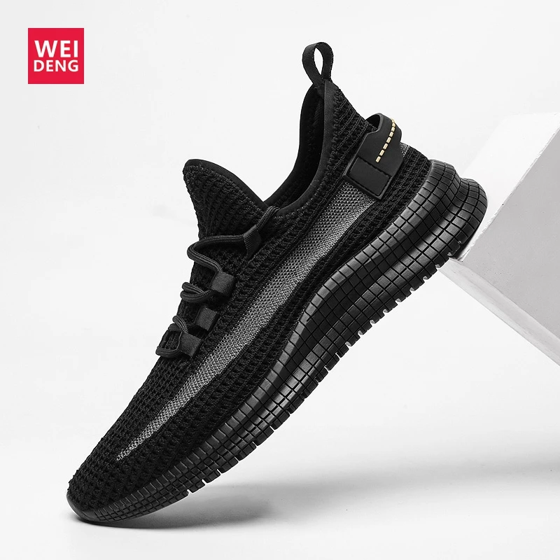 

WeiDeng Men Air Mesh Shoes Leisure Light Lace Up Fly Knit Flat Fashion Male Comfortable Walking High Quality Breathable Shoes