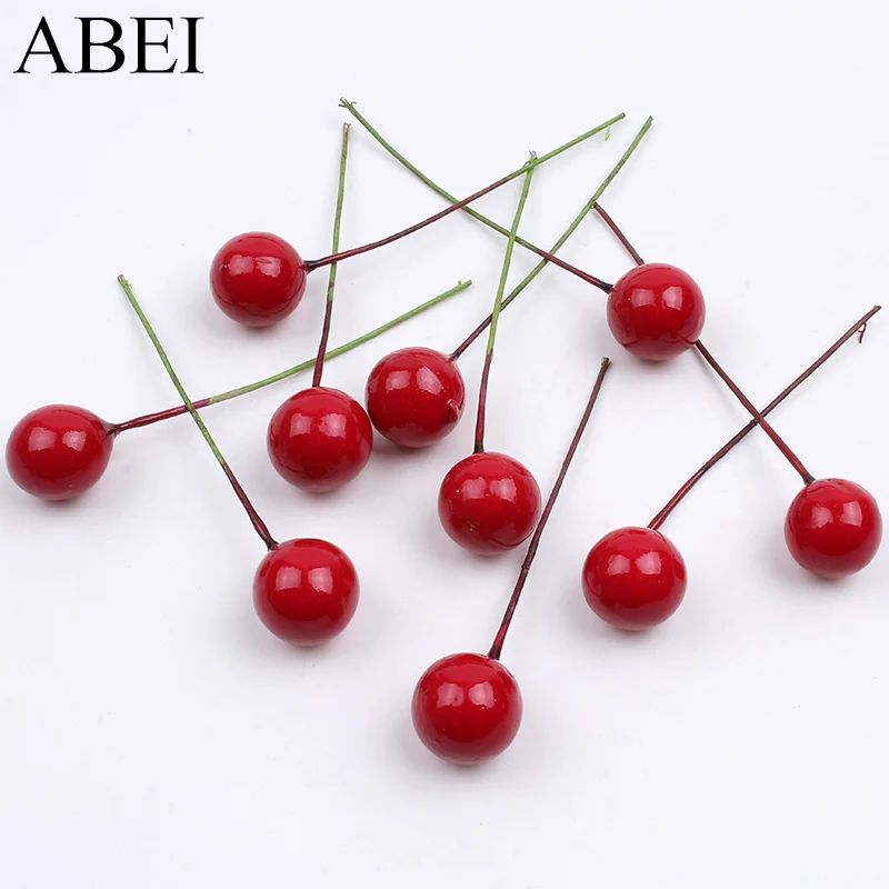 

100pcs/lot 12mm Red Cherry Artificial Plastic Berries Stamens for Wedding Christmas Decoration DIY Handicraft Accessories