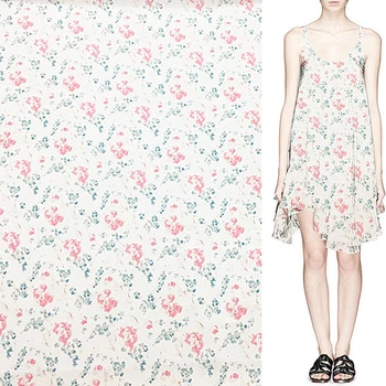 

Light pink floral print pure silk Crepe DE chine fabric 140cm width 17mm,SCDC873