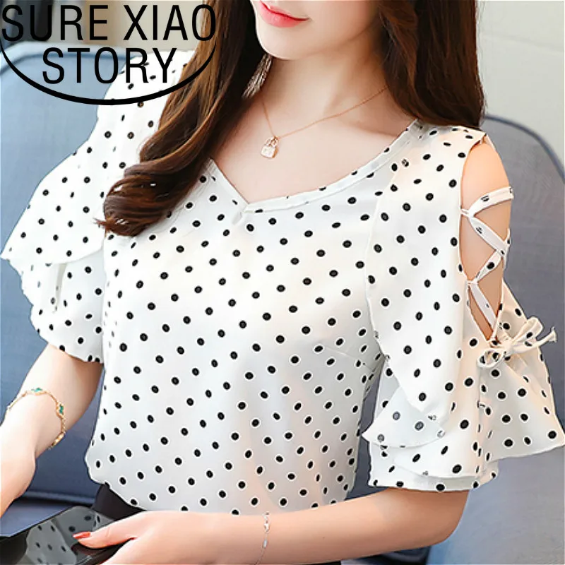 

Korean fashion clothing 2019 womens clothing ladies tops white shirt chiffon blouse Polka Dot womens tops and blouses 2783 50
