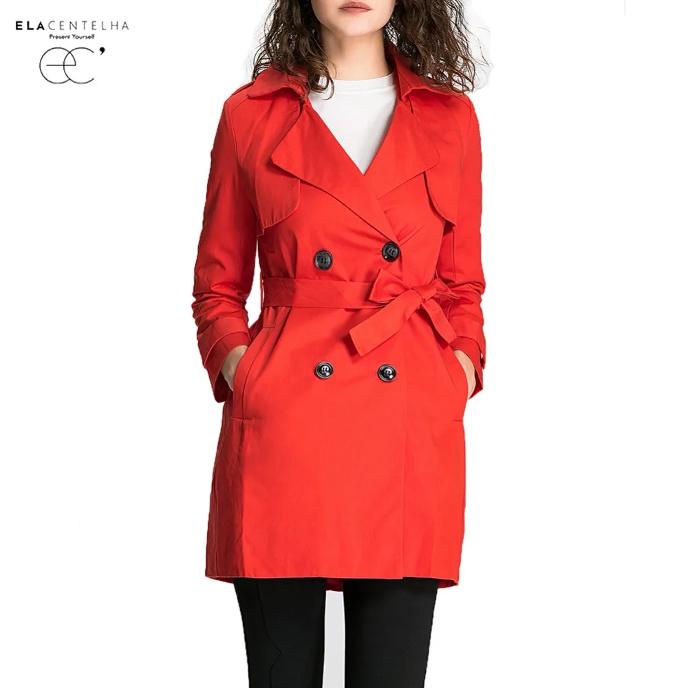 ElaCentelha Women Coats Double Breasted Mid-long Trench Coat Women Fashion Belt Cloak Polerones Mujer Windbreaker Female