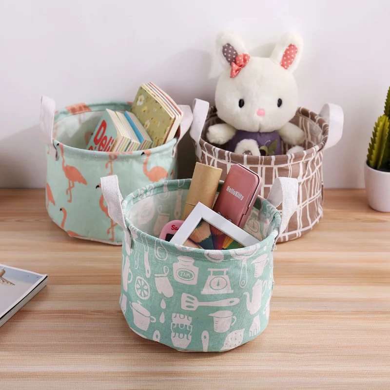 Desktop Storage Basket Waterproof Folding Storage Basket Cotton Fabric