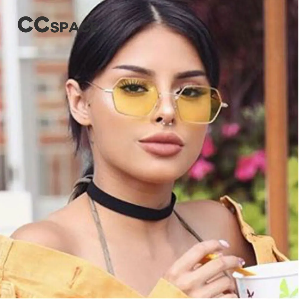

CCSPACE 11 Colors Ladies Square Sunglasses Men Women Yellow Small Metal Frame Polygon Glasses Brand Designer Female Shades 45246