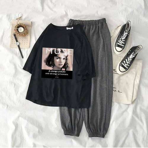 

2019 Women Sports 2 Pieces Set Cartoon Lurex Leopard Tracksuits Tshirt Top & Sashes Lace Up Sweat Suit Casual Pants GYMs Outfits
