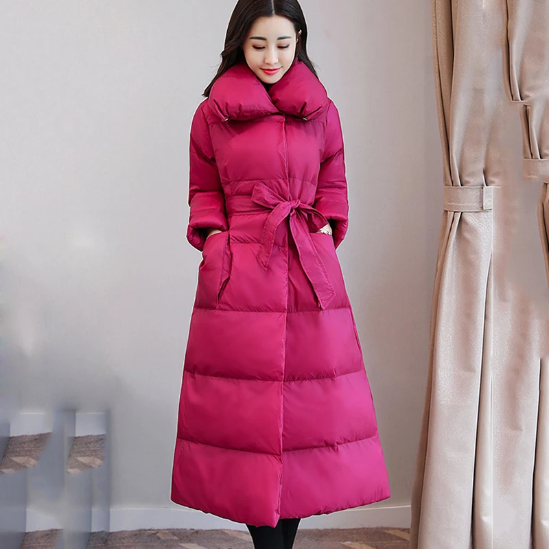 Mode Wmwmnu Rembourré Ceinture Manteau De Long Nouveau rose Parka Mince Manteaux Femme D'hiver Coton 2017 Red claret Black Femmes Veste qfxnBvrq