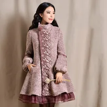 Original New Fashion Women’s Long Winter Coat Stand Collar Single Breasted Overcoat Lantern Sleeve Female Woolen Jacket Coat