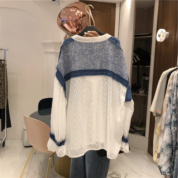 LANMREM new summer fashion women clothes V-neck full sleeves wool dobby contrast colots pocket shirt dress female WG75500