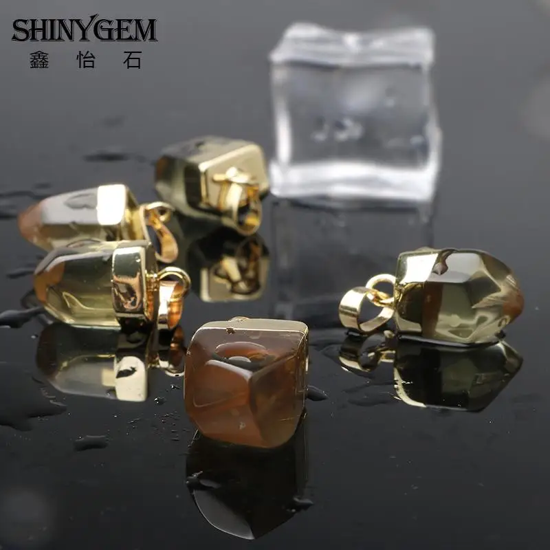 ShinyGem AA класс неправильный кулон с цитринами прозрачный желтый кристалл кулон Золотое покрытие Натуральный Камень Подвески для изготовления ювелирных изделий