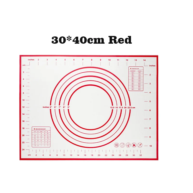 60*60 см Большой размер силиконовый коврик для выпечки 30 см Коврик для замеса теста со шкалой антипригарный прокатный кондитерский коврик для кухонный инструмент для выпечки - Цвет: 30x40cm Red