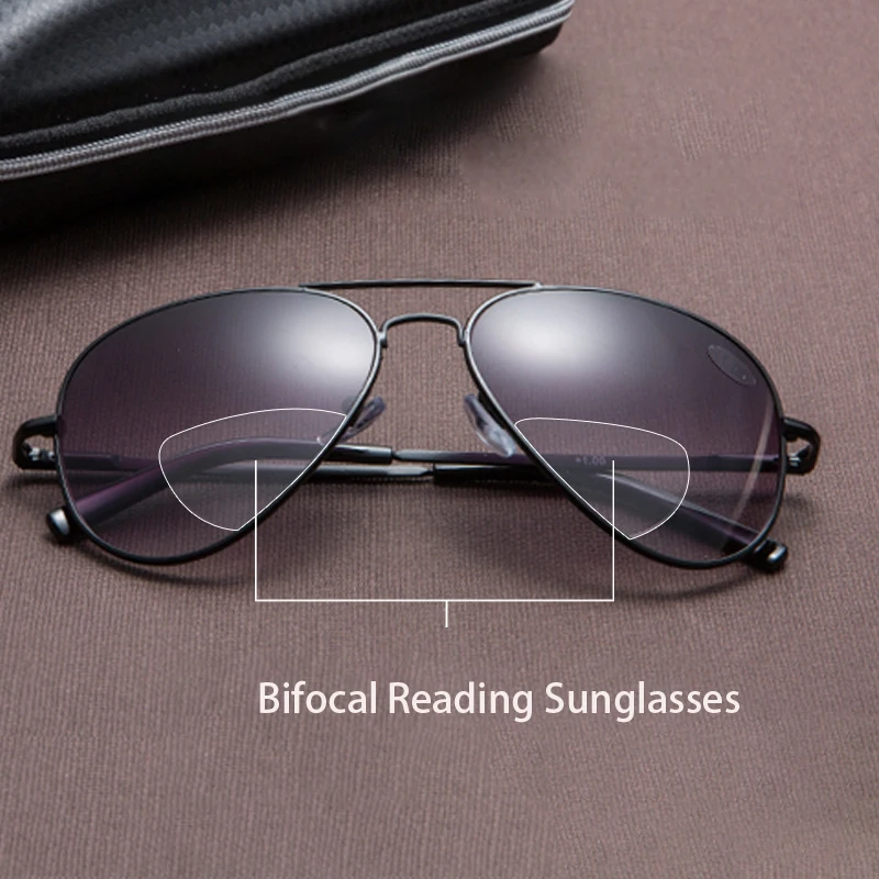 

Vazrobe Bifocal Reading Sunglasses Men Aviation Diopter Eyewear for Near Far Sight Brown Grey Lens Anti Reflection UV400 HD Lens