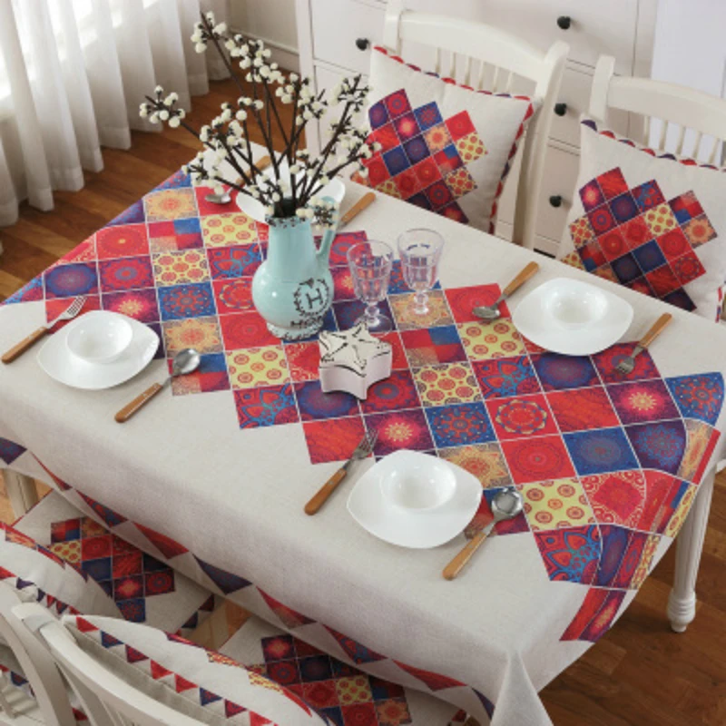 European Style Bohemian Linen Fabric Tablecloth Table Cloth Table Cover