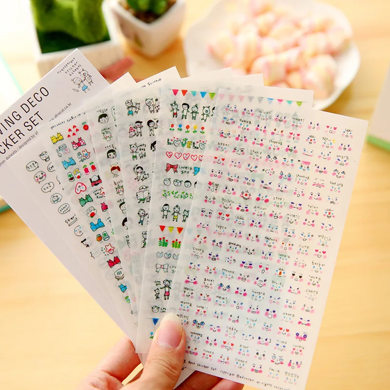 

6 Pcs / Pack, South Korea Creative Graffiti The First Quarter Series Of Cute Transparent Sticker Set Diary Stickers Memo Pad