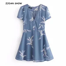 Милое короткое мини-платье с глубоким v-образным вырезом и цветочным принтом с ушками пшеницы летние женские платья с коротким рукавом на молнии сзади с подкладкой