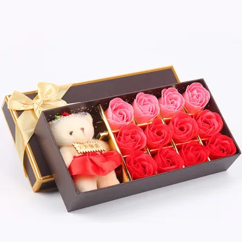 

12pcs flower/lot Gradient gift bowknot wedding favor cleaning bath paper petals rose flower soap
