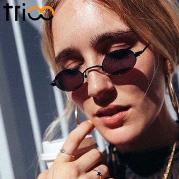 

TRIOO 90s Retro Sunglasses Women Narrow Round Shades Fashion UV400 Lentes de sol mujer New Vitnage Design Sun Glasses