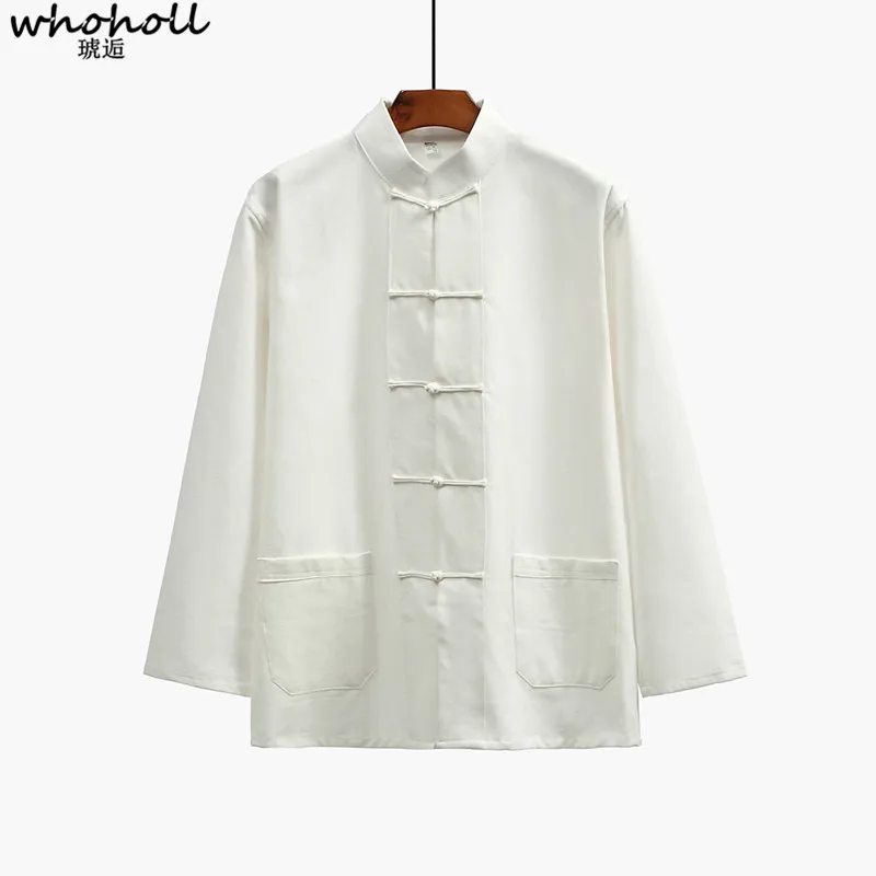 

WHOHOLL Spring Man Shirts Long Sleeve Tang Men Cotton Chinese Shirt Chinese Traditional Clothing Tang Mens Shirts Casual Slim