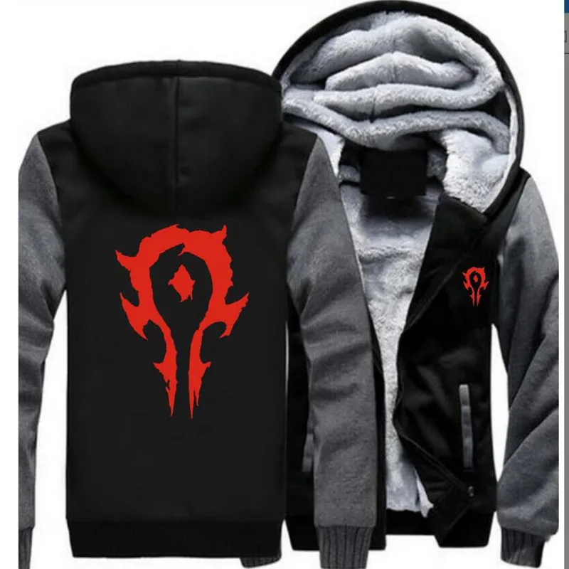 

2018 Winter Men's WOW Hoodies Game Dota 2 Hoody print For the Horde Jacket Coats Man Thick Fleece Zipper Unisex Sweatshirts
