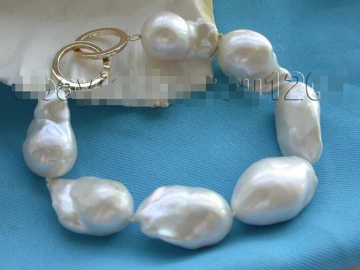 

shipping8.5" Genuine Natural 26mm White Reborn Keshi Pearl Bracelet 14KGP!