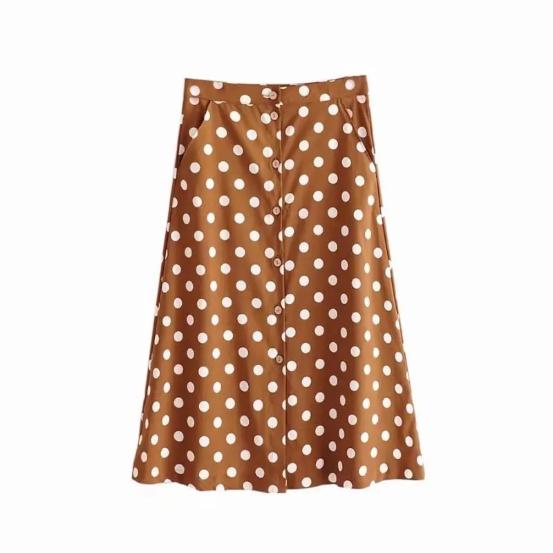 

vintage polka dot print skirt for women korea fashion ladies midi skirt boho pockets button skirts
