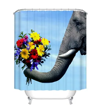 

Elephant Love Flowers Design - Polyester Fabric Waterproof Bath Curtains Decor Set