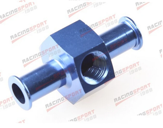 

5/16" 8mm billet aluminum fuel pressure gauge Inline barb adapter with 1/8" Port blue