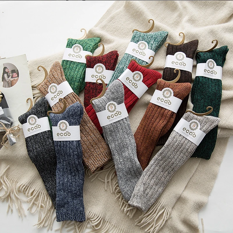

Solid Color Cotton Women Knee Low Classic Knit Slouch Socks