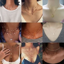 Colares e pingentes vintage boêmios 24 estilos, pingentes para mulheres, amor, coração, lua, multicamada, gargantilhas, preços baratos, joias para festa
