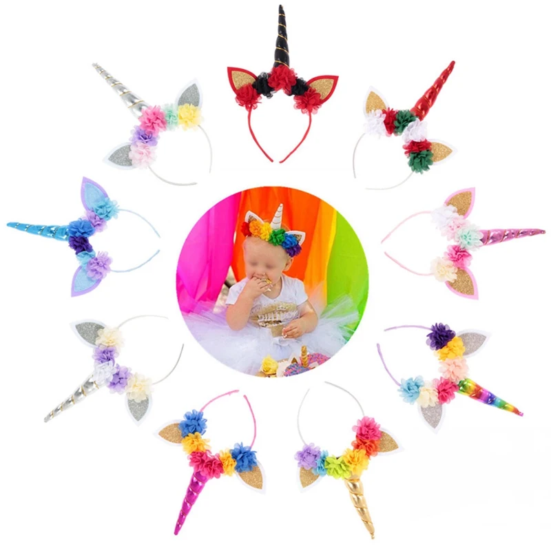1Pcs DIY Kids Headband Glitter Hairband Rainbow Horn Hairband Easter