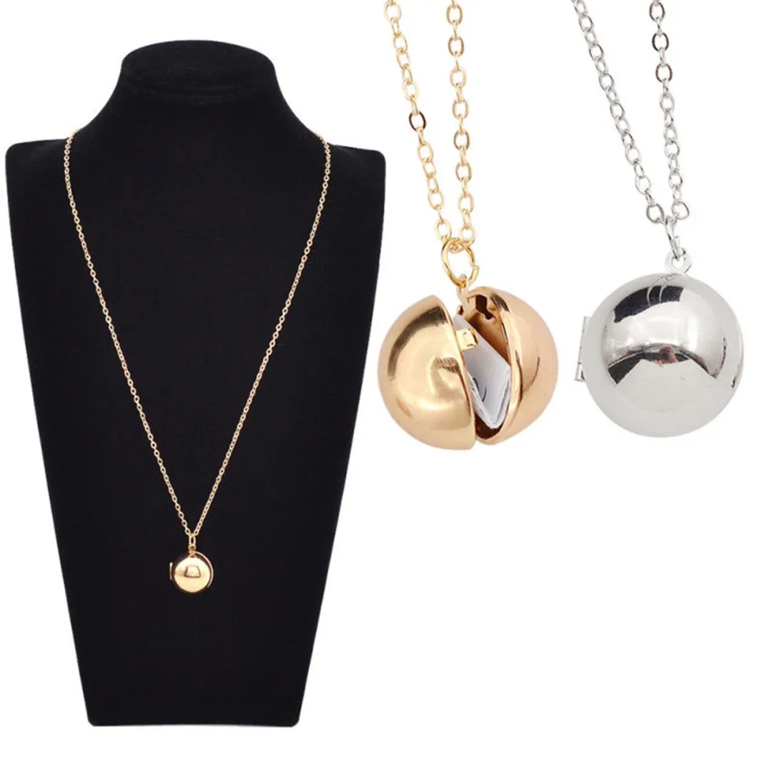 Charm Vintage lady Secret Message Ball Locket Silver Gold Pendant Necklace Jewelry Make A Love Confession Sweater Necklace Gift