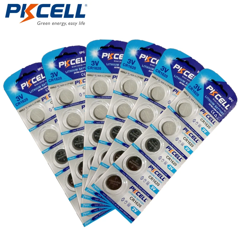 30Pcs/6Pack PKCELL CR1620 3V Lithium Battery CR 1620 3V Li ion Button