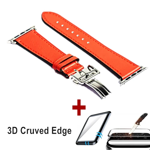 С логотипом кожаный ремешок с пряжкой для часов Apple Watch 44/40 мм сменный Браслет для iWatch 5 ремешок - Цвет ремешка: Red